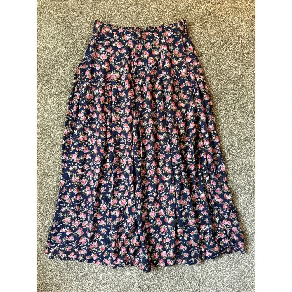 Hunters Run Floral Maxi Skirt Women S Navy Vintage Ditsy Floral Cottagecore Boho - Picture 1 of 7